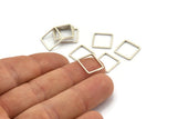 Silver Square Charm, 24 Antique Silver Plated Brass Square Connectors (12mm) Bs-1117