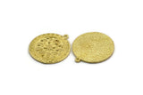 Brass Round Charm, Raw Brass Round Charm With 1 Loop, Moon Phases Findings, Moon Findings (28x25x1.7mm) N2376