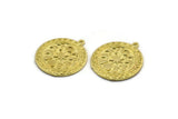 Brass Round Charm, Raw Brass Round Charm With 1 Loop, Moon Phases Findings, Moon Findings (28x25x1.7mm) N2376