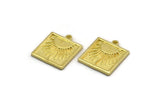 Brass Square Charm, 4 Raw Brass Square Charms With 1 Loop, Sun Findings, Sun Rising Findings (18x16x1.4mm) N2364