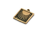 Brass Square Charm, 2 Raw Brass Square Charms With 1 Loop, Copper Sun Findings, Copper Sun Rising (18x16x1.4mm) N2366