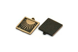 Brass Square Charm, 2 Raw Brass Square Charms With 1 Loop, Copper Sun Findings, Copper Sun Rising (18x16x1.4mm) N2366