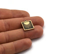 Brass Square Charm, 2 Raw Brass Square Charms With 1 Loop, Copper Sun Findings, Copper Sun Rising (18x16x1.4mm) N2366