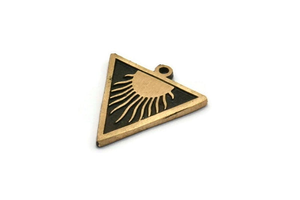 Brass Triangle Charm, Raw Brass Triangle Charm With 1 Loop, Copper Sun Findings, Copper Sun Rising (20x18x1.7mm) N2372
