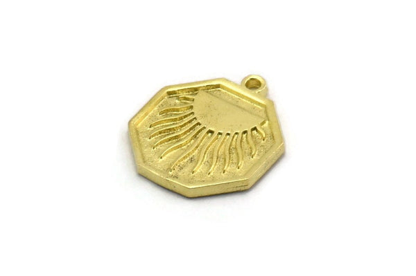 Brass Octagon Charm, 4 Raw Brass Octagon Charms With 1 Loop, Sun Findings, Sun Rising Findings, Sunshine Findings (19x16x1.4mm) N2373