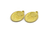 Brass Oval Charm, 4 Raw Brass Oval Charms With 1 Loop, Sun Findings, Sun Rising Findings (20x15x1.7mm) N2367