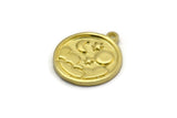 Brass Round Charm, 4 Raw Brass Round Charms With 1 Loop, Cloud Findings, Moon And Star Findings (19x16x1.4mm) N2335