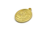 Brass Oval Charm, 4 Raw Brass Oval Charms With 1 Loop, Cloud Findings, Moon And Star Findings (20x15x1.4mm) N2313