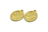 Brass Oval Charm, 4 Raw Brass Oval Charms With 1 Loop, Cloud Findings, Moon And Star Findings (20x15x1.4mm) N2313
