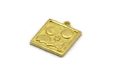 Brass Square Charm, 4 Raw Brass Square Charms With 1 Loop, Cloud Findings, Moon And Star Findings (18x16x1.5mm) N2341