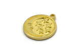 Brass Round Charm, 4 Raw Brass Crescent Moon And Star Charms With 1 Loop, Findings (19x17x1.4mm) N2326