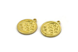 Brass Round Charm, 4 Raw Brass Crescent Moon And Star Charms With 1 Loop, Findings (19x17x1.4mm) N2326