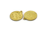 Brass Round Charm, 4 Raw Brass Crescent Moon And Star Charms With 1 Loop, Findings (19x17x1.4mm) N2326