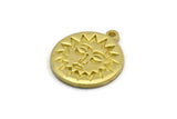 Brass Round Charm, 4 Raw Brass Round Charms With 1 Loop, Sun Findings, Sun Face Charms (19x17x1.4mm) N2320