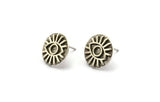 Silver Round Earring, 2 Antique Silver Plated Brass Eye Shaped Round Stud Earrings (14x1.5mm) N1909