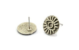 Silver Round Earring, 2 Antique Silver Plated Brass Eye Shaped Round Stud Earrings (14x1.5mm) N1909