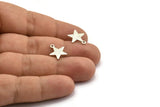 Silver Star Earring, 6 Textured Antique Silver Plated Brass Star Stud Earrings With 1 Loop (14x0.80mm) A1896 A2252