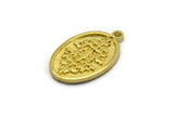 Brass Oval Charm, 4 Raw Brass Oval Charms With 1 Loop, Motif Findings, Ethnic Motif Findings (22x13x1.4mm) N2310