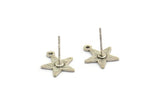 Silver Star Earring, 6 Textured Antique Silver Plated Brass Star Stud Earrings With 1 Loop (14x0.80mm) A1896 A2252