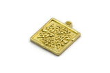 Brass Square Charm, 4 Raw Brass Square Charms With 1 Loop, Motif Findings, Ethnic Motif Findings (18x15x1.5mm) N2307