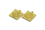 Brass Square Charm, 4 Raw Brass Square Charms With 1 Loop, Motif Findings, Ethnic Motif Findings (18x15x1.5mm) N2307