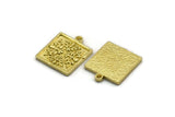 Brass Square Charm, 4 Raw Brass Square Charms With 1 Loop, Motif Findings, Ethnic Motif Findings (18x15x1.5mm) N2307