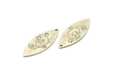 Silver Marquise Charm, 4 Antique Silver Plated Brass Lizzard Pattarned Marquise Shaped Charms With 1 Hole (39x15x0.80mm) A5624