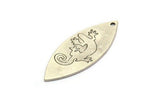 Silver Marquise Charm, 4 Antique Silver Plated Brass Lizzard Pattarned Marquise Shaped Charms With 1 Hole (39x15x0.80mm) A5624