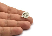 Silver Round Earring, 4 Antique Silver Plated Brass Round Shaped Stud Earrings With 1 Loop (16x13x1.5mm) N1910
