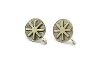 Silver Round Earring, 4 Antique Silver Plated Brass Round Shaped Stud Earrings With 1 Loop (16x13x1.5mm) N1910