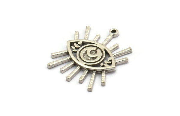 Silver Eye Charm, 2 Antique Silver Plated Brass Eye Charms With 1 Loop, Pendants (27x22mm) N1981