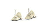 Silver Earring Posts, 4 Antique Silver Plated Brass Semi Circle Sun Shaped Earrings Stud With 1 Loop, Half Moon Studs (13x17x1.5mm) N1907