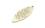 Silver Marquise Charm, 4 Antique Silver Plated Brass Leaf Pattarned Marquise Shaped Charms With 1 Hole (39x15x0.80mm) A5710