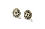 Silver Round Earring, 2 Antique Silver Plated Brass Sun Shaped Round Stud Earrings With 1 Loop (17x14x1.5mm) N1913