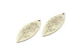 Silver Marquise Charm, 4 Antique Silver Plated Brass Flower Pattarned Marquise Shaped Charms With 1 Hole (39x15x0.80mm) A5489