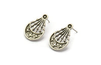 Earring Studs, 2 Antique Silver Plated Brass - Geometric Stud Earrings - Silver Earrings - Earrings (24x16mm) N1983