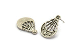 Earring Studs, 2 Antique Silver Plated Brass - Geometric Stud Earrings - Silver Earrings - Earrings (24x16mm) N1983