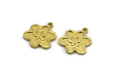 Brass Flower Charm, 4 Raw Brass Flower Charms With 1 Loop, Findings (18x16x1.5mm) N2389