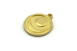 Brass Round Charm, 4 Raw Brass Round Charms With 1 Loop, Crescent Moon Findings (18x16x1.5mm) N2392