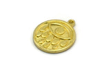 Brass Round Charm, 4 Raw Brass Round Charms With 1 Loop, Eye Findings, Teardrop Findings (19x17x1.5mm) N2380