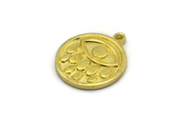Brass Round Charm, 4 Raw Brass Round Charms With 1 Loop, Eye Findings, Teardrop Findings (19x17x1.5mm) N2380