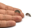 Silver Earring Posts, 4 Antique Silver Plated Brass Semi Circle Sun Shaped Earrings Stud, Half Moon Studs, Sun Studs (9x17x1.5mm) N1911