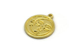 Brass Round Charm, 4 Raw Brass Round Charms With 1 Loop, Cloud Findings, Crescent Moon Findings (19x17x1.4mm) N2398