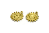 Brass Sun Charm, 4 Raw Brass Sun Charms With 1 Loop, Findings (18x16x1.4mm) N2386