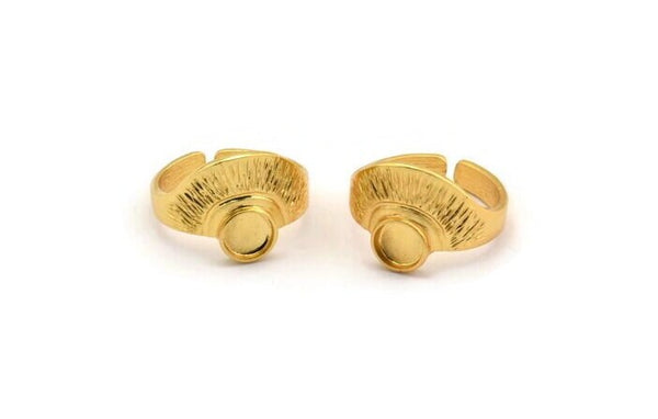 Gold Ring Settings, Gold Plated Brass Adjustable Sunrise Ring - Pad Size 6mm N0734