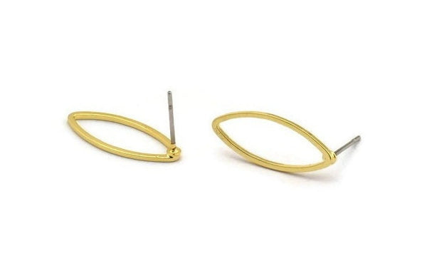 Gold Marquise Earring, 6 Gold Plated Brass Marquise Stud Earrings (8x20x0.80mm) D0041 A1365