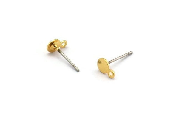 Gold Round Earring, 8 Gold Plated Brass Round Stud Earrings With 1 Loop (4.5mm) A0216 A2082