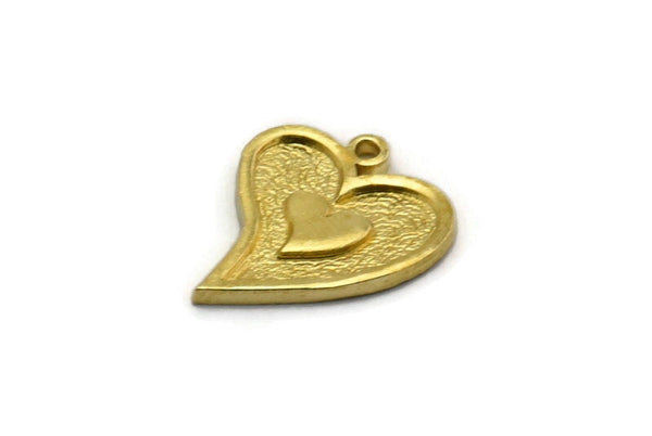 Brass Heart Charm, 4 Raw Brass Heart Charms With 1 Loop, Findings (18x15x1.5mm) N2383