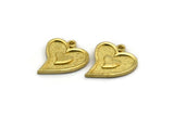 Brass Heart Charm, 4 Raw Brass Heart Charms With 1 Loop, Findings (18x15x1.5mm) N2383