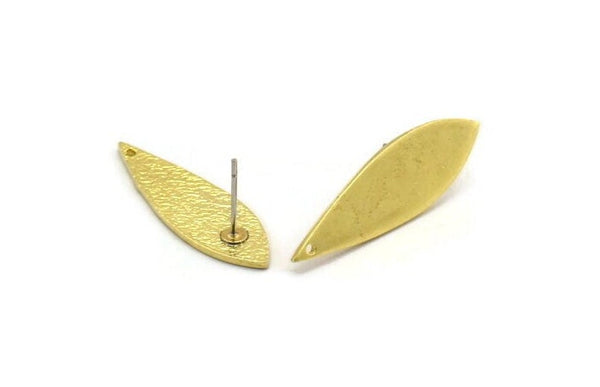 Brass Oval Earring, 2 Raw Brass Oval Stud Earrings With 1 Hole (30x9x1mm) N2300